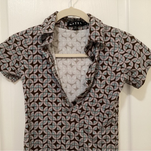 Motel Rocks Geometric Brown and Light Blue Dress - Picture 7 of 8